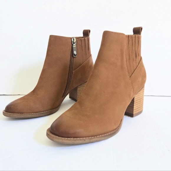 Blondo Shoes - Blondo Noa Leather Tan Camel Ankle Heeled Booties Boots Size 11 Womens